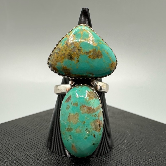 🍄‍🟫 Mushroom-Shaped Turquoise Adjustable Ring Sterling Silver 925 Handmade